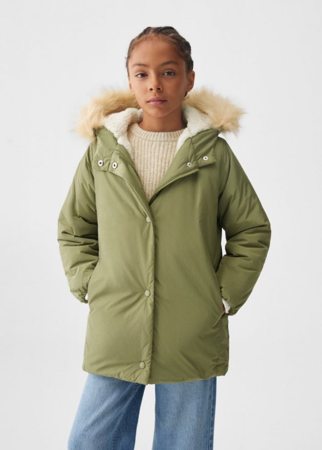 Mango Anorak capucha pelo - Khaki