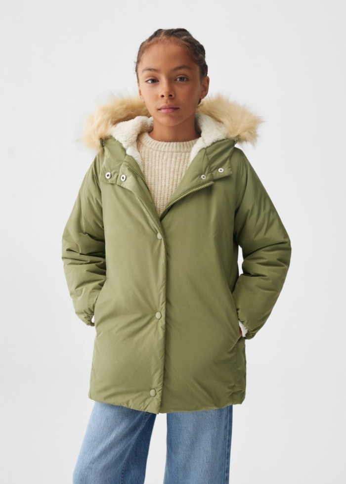 Mango Anorak capucha pelo - Khaki