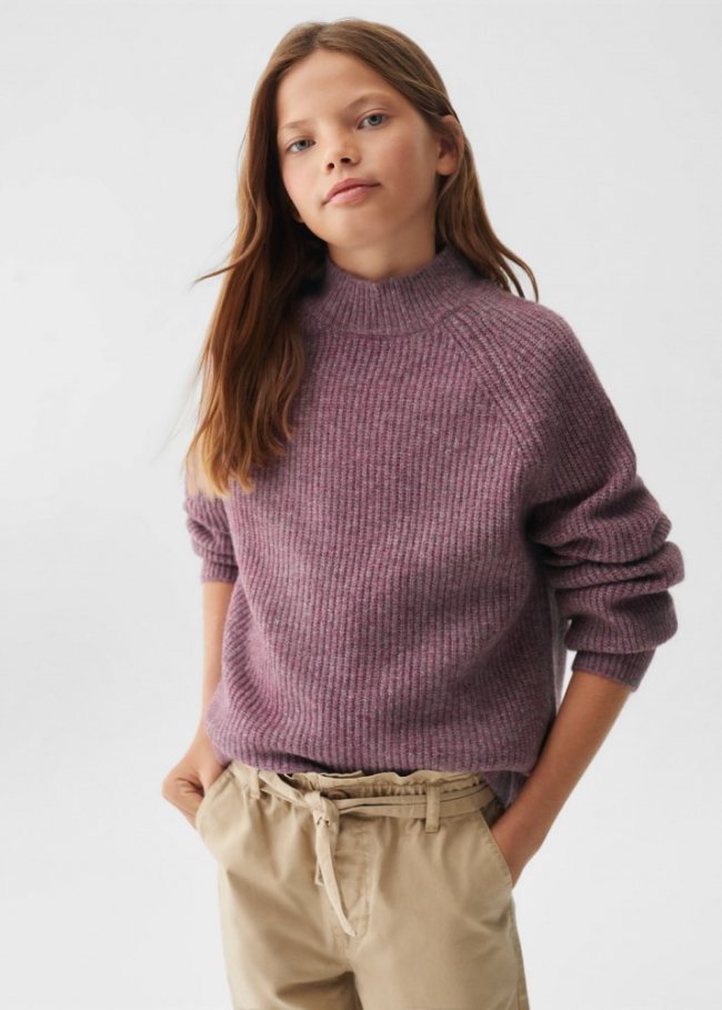 Mango Jersey punto cuello alto - Morado claro/pastel