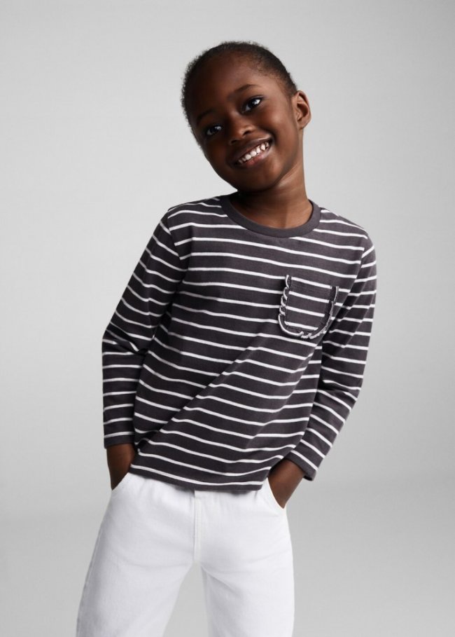 Mango Camiseta manga larga rayas - Gris antracita