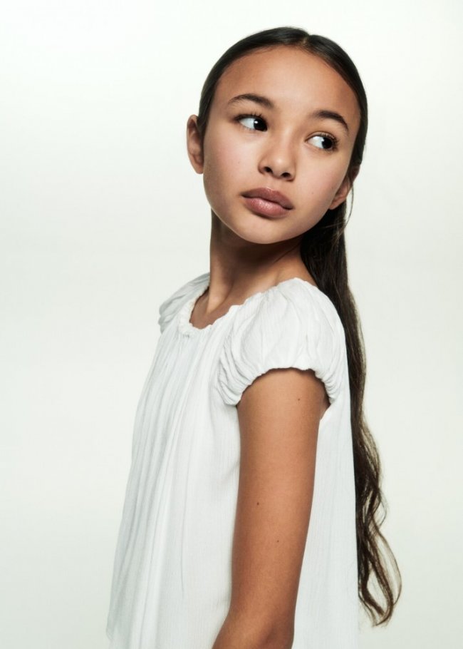 Mango Blusa detalle fruncido - Blanco