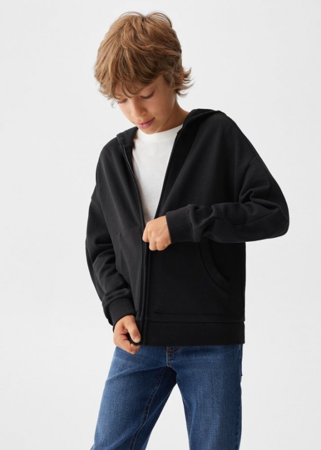 Mango Sudadera capucha cremallera - Negro