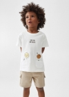 Mango Camiseta algodón estampada - Blanco roto