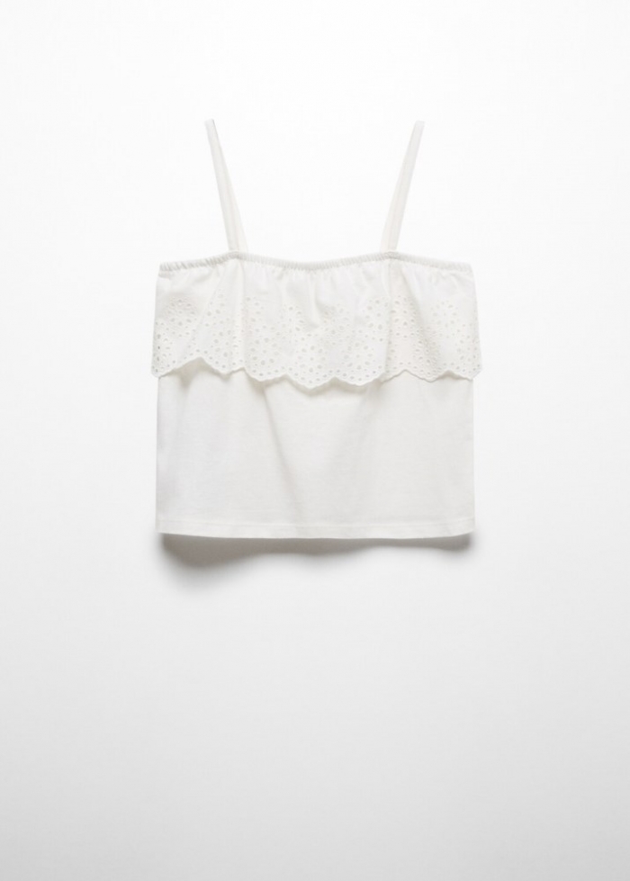 Mango Camiseta bordado suizo - Blanco roto