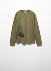 Mango Camiseta estampada algodón - Khaki