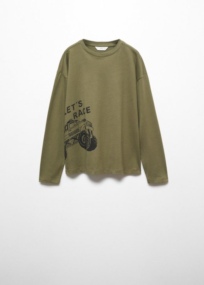 Mango Camiseta estampada algodón - Khaki