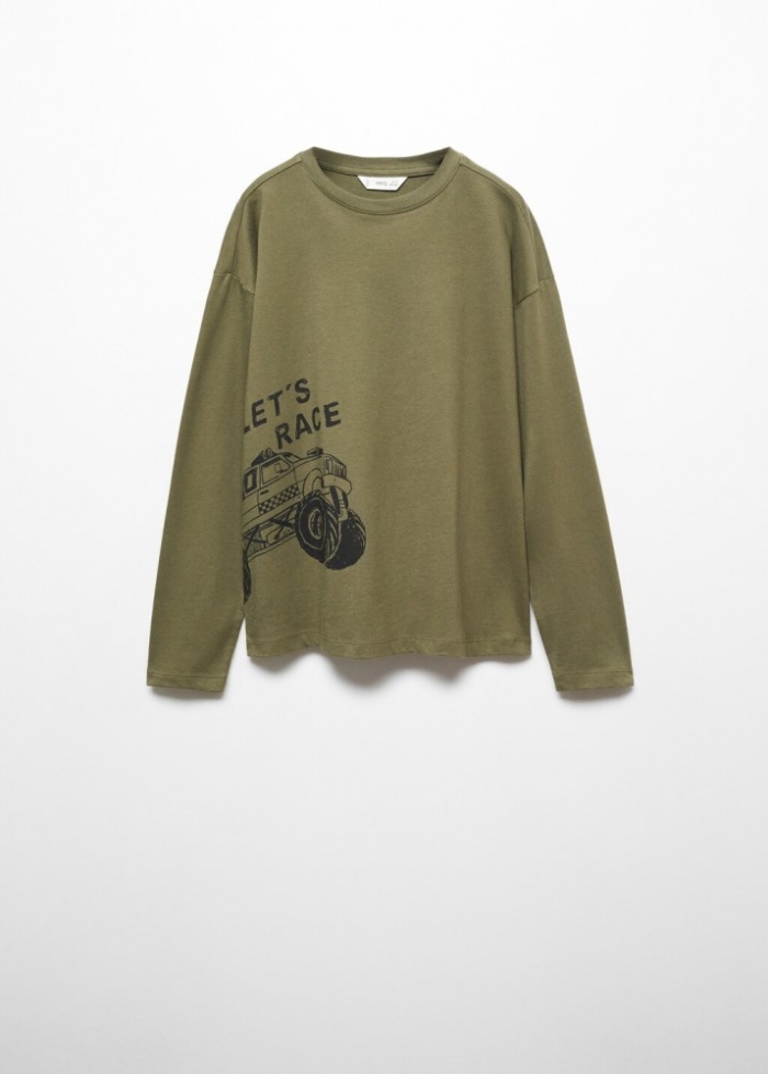 Mango Camiseta estampada algodón - Khaki