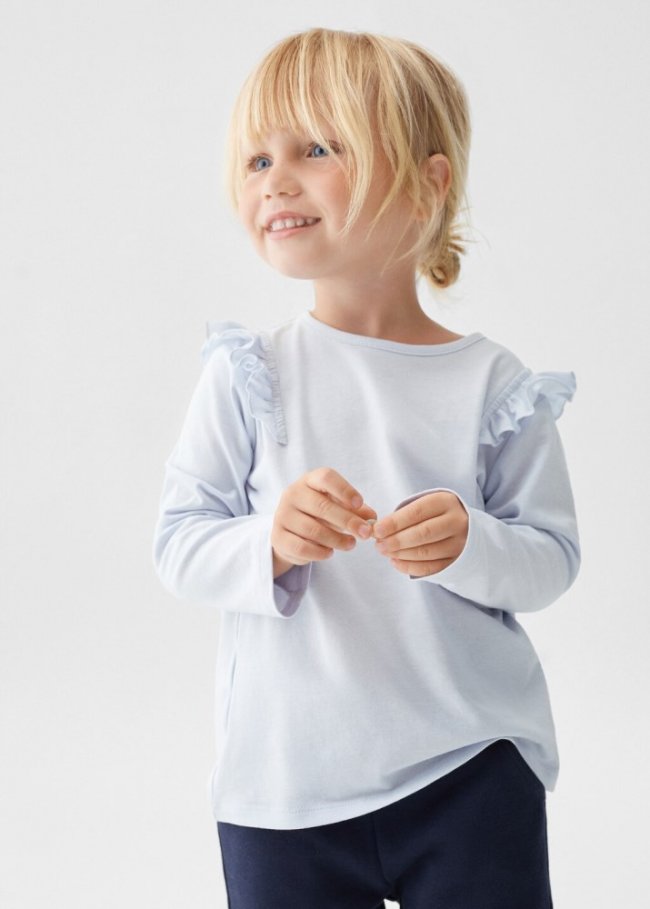 Mango Camiseta manga larga volantes - Azul celeste