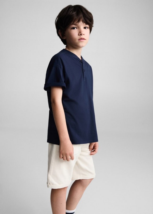 Mango Camiseta algodón botones - Azul marino oscuro