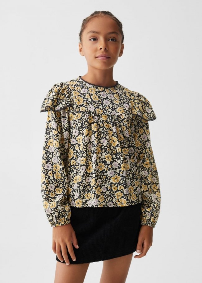 Mango Blusa estampado flores - Mostaza