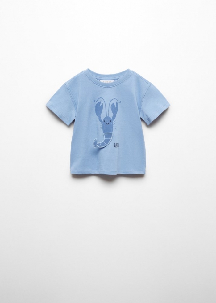 Mango Camiseta estampada algodón - Azul