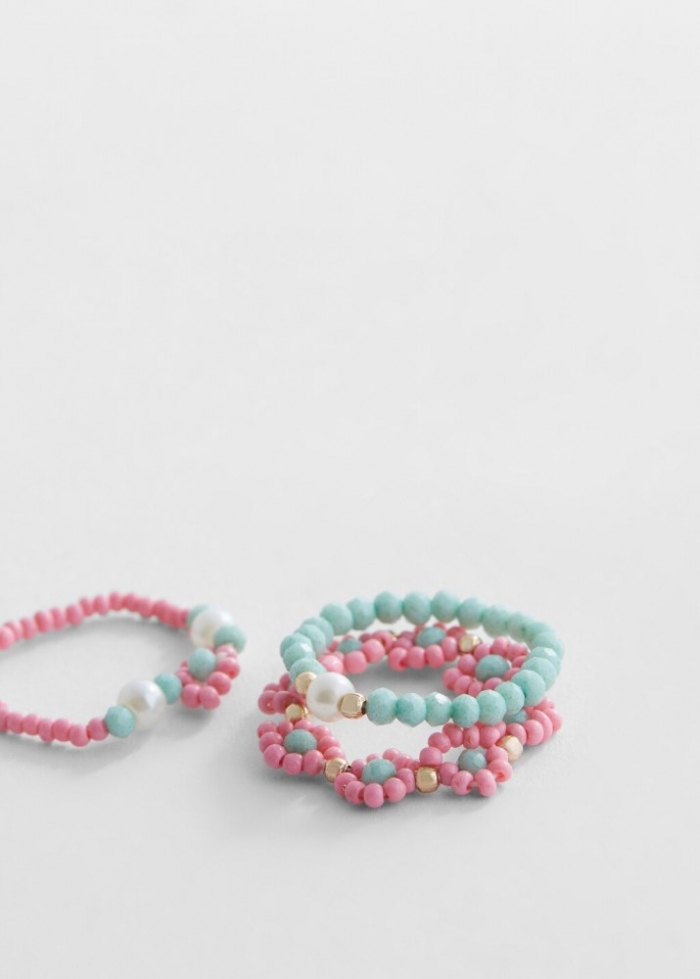 Mango Pack 3 anillos combinados - Rosa