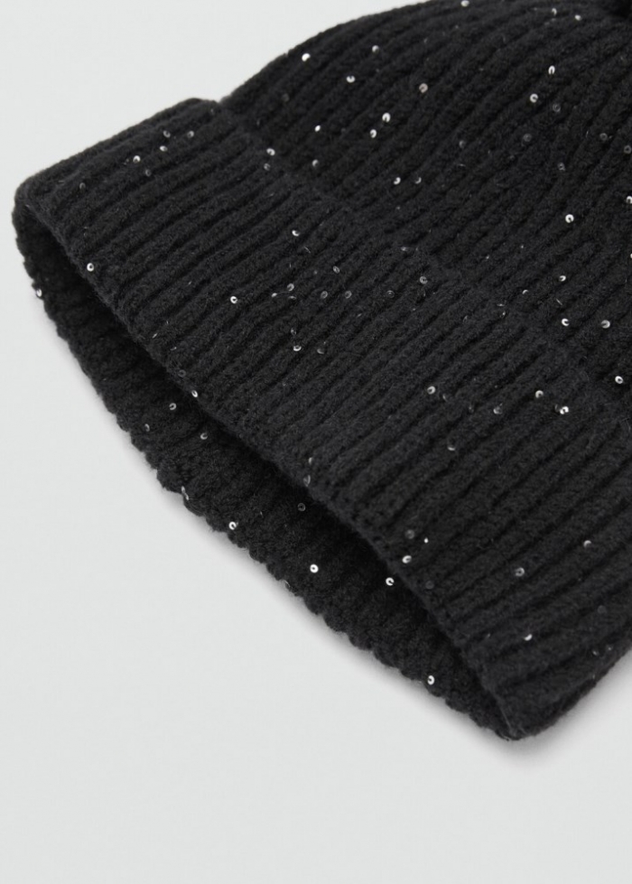 Mango Gorro punto lentejuelas - Negro