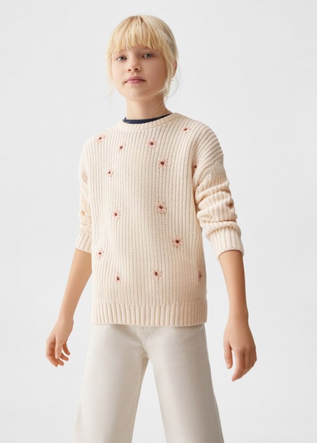 Mango Jersey bordado floral - Crudo