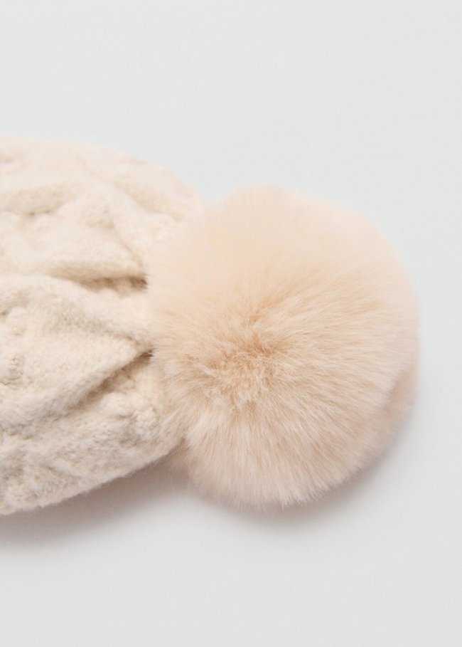 Mango Gorro punto trenzado pompón - Arena