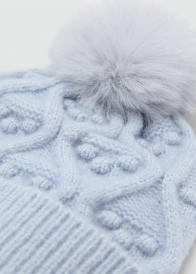 Mango Gorro punto pompón - Azul celeste