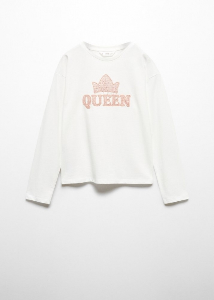Mango Camiseta manga larga bordado - Blanco roto