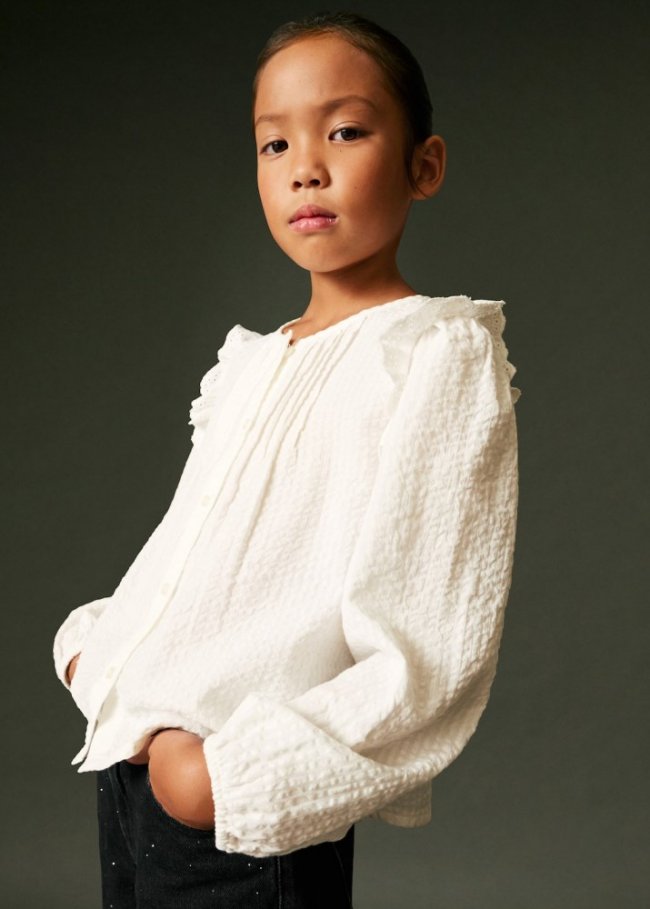 Mango Blusa volantes bordados - Crudo