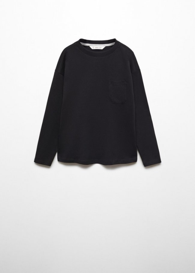 Mango Camiseta algodón manga larga - Negro