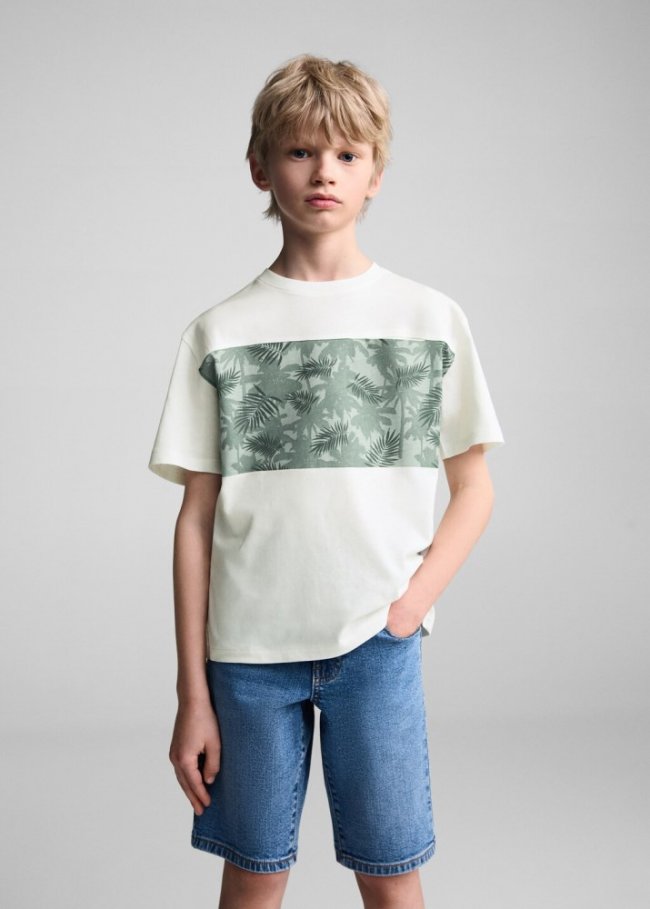 Mango Camiseta estampada algodón - Blanco roto