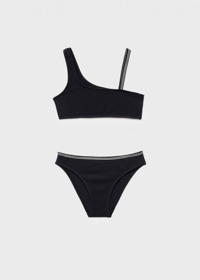 Mango Bikini textura asimétrico - Negro