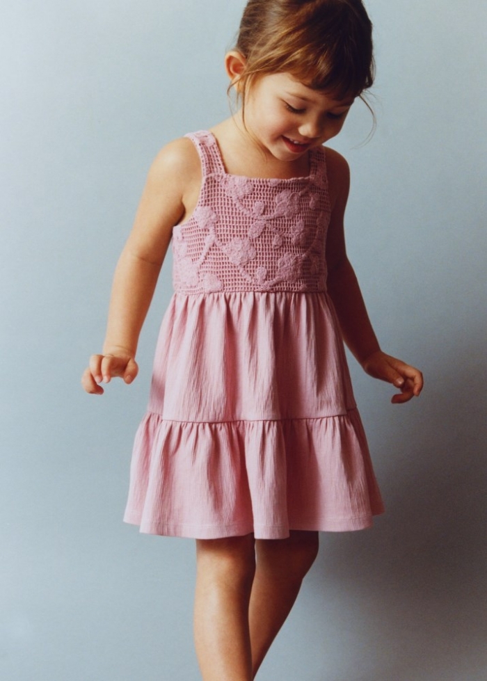 Mango Vestido bordado volantes - Rosa