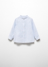 Mango Camisa lino cuello mao rayas - Azul celeste