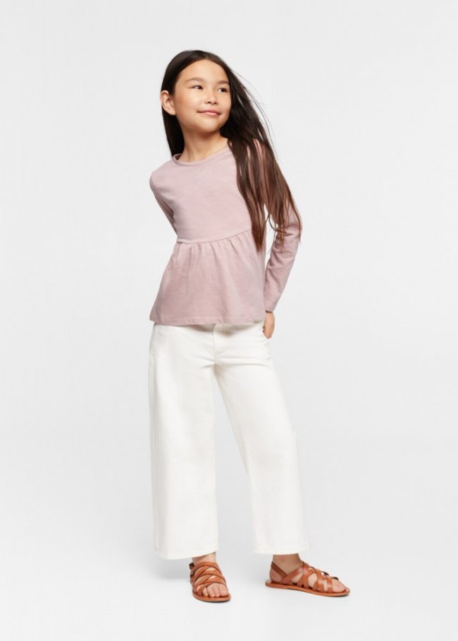 Mango Camiseta manga larga volante - Rosa