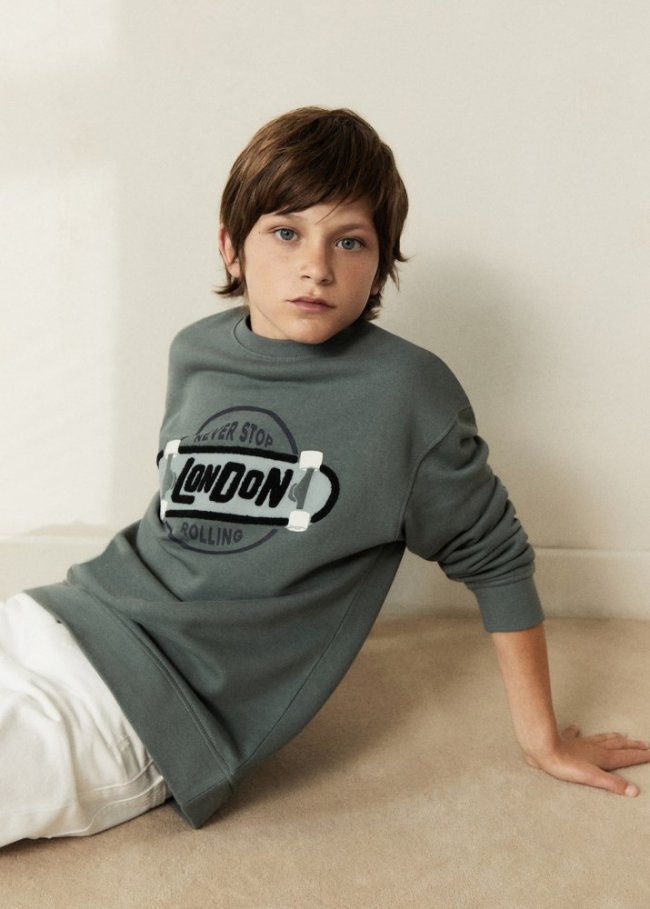 Mango Sudadera algodón estampada - Verde oscuro
