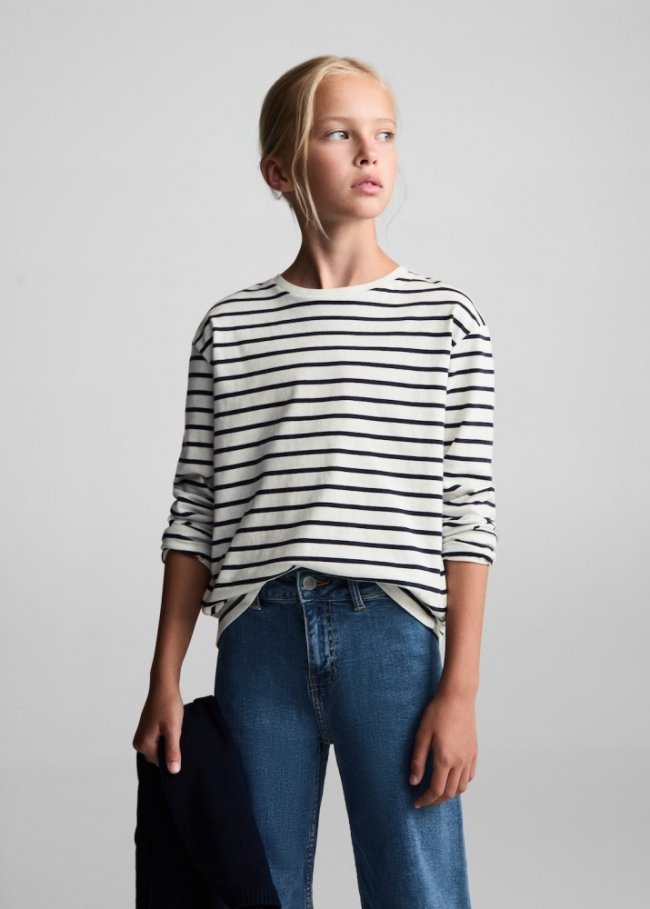 Mango Camiseta algodón rayas - Azul marino oscuro