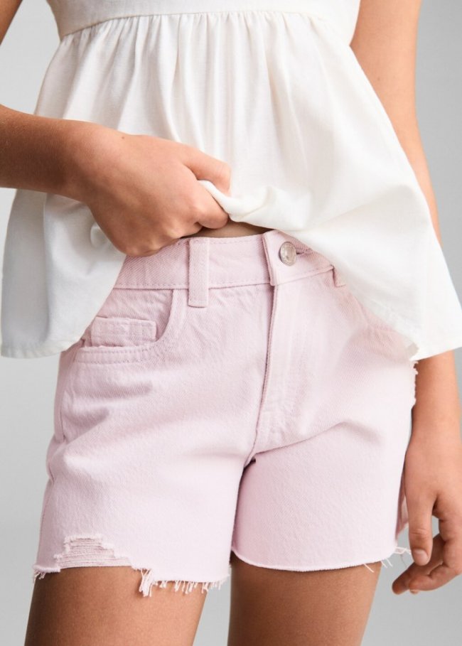 Mango Short vaquero rotos decorativos - Morado claro/pastel