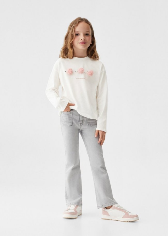 Mango Camiseta manga larga estampada - Blanco roto