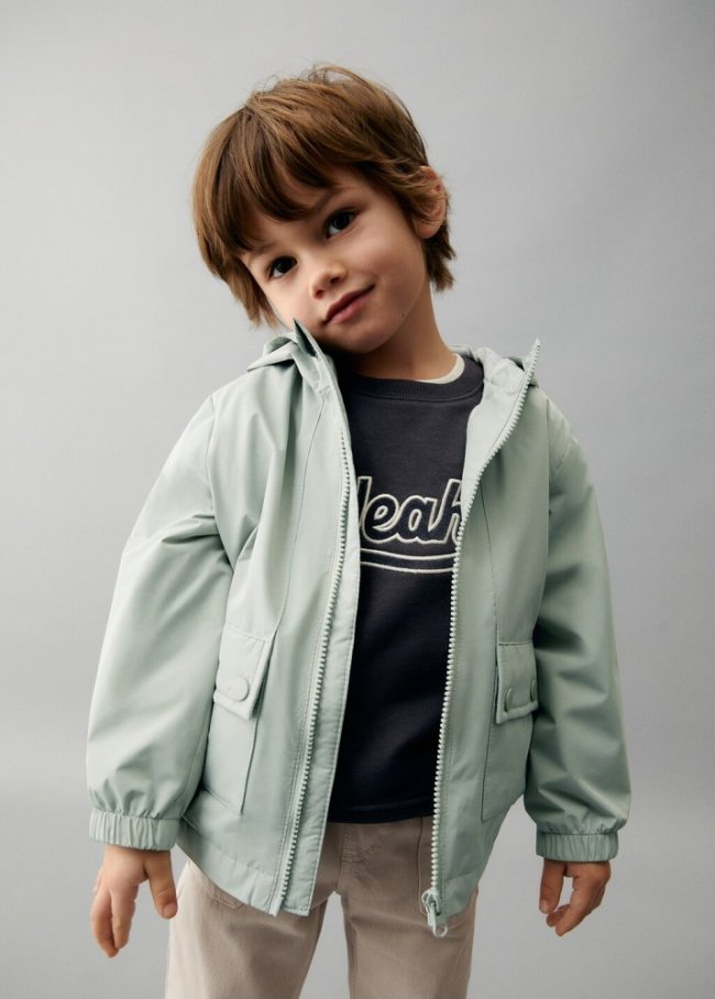 Mango Chaqueta impermeable capucha - Verde pastel