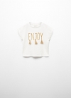 Mango Camiseta estampada flecos - Blanco roto