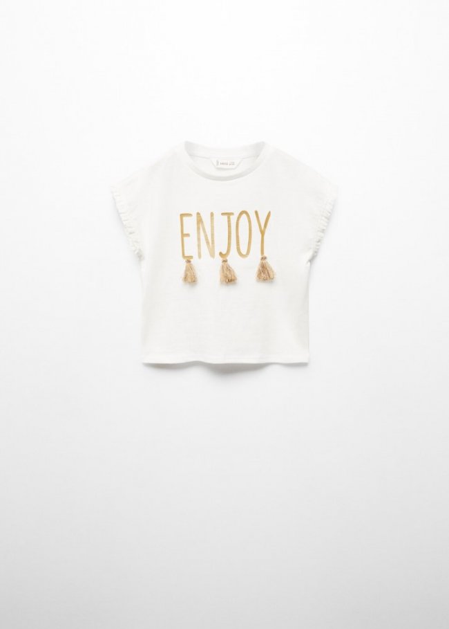 Mango Camiseta estampada flecos - Blanco roto