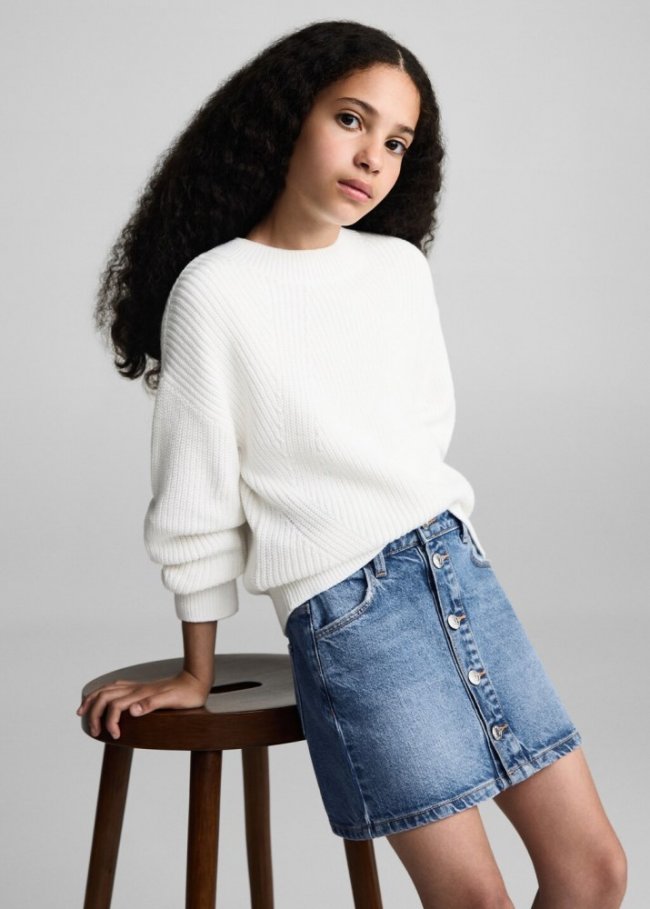 Mango Falda denim botones - Azul medio