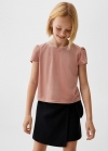 Mango Camiseta terciopelo manga abullonada - Rosa