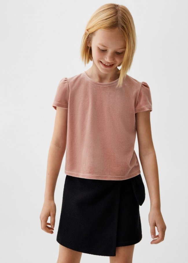 Mango Camiseta terciopelo manga abullonada - Rosa