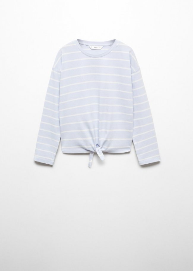 Mango Camiseta rayas nudo - Azul celeste
