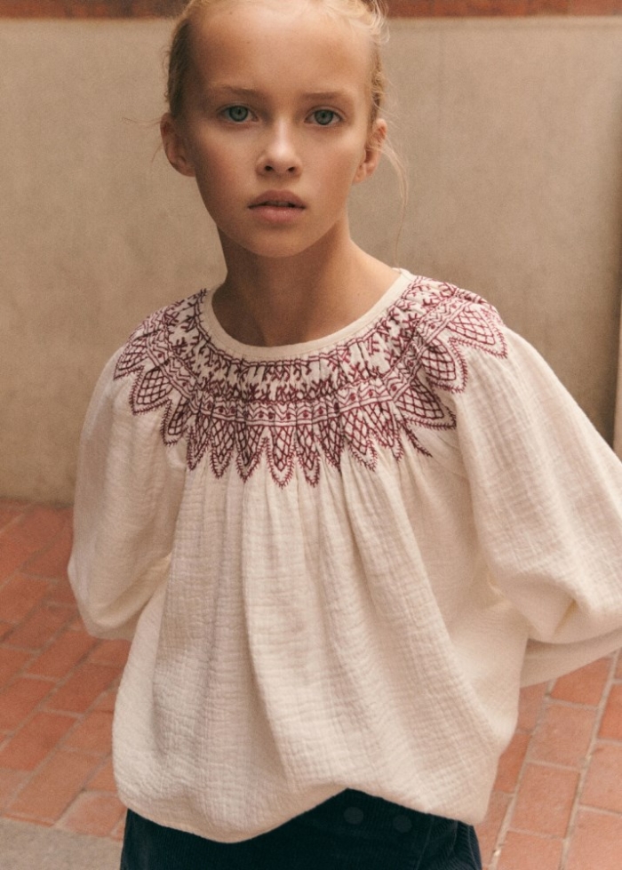 Mango Blusa detalles bordados - Crudo