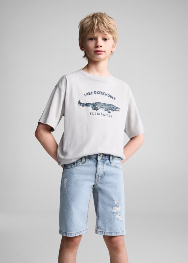 Mango Bermudas vaqueras rotos decorativos - Azul claro