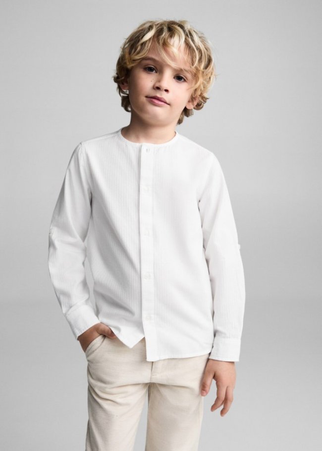 Mango Camisa algodón cuello caja - Blanco
