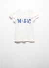 Mango Camiseta mensaje relieve - Blanco roto
