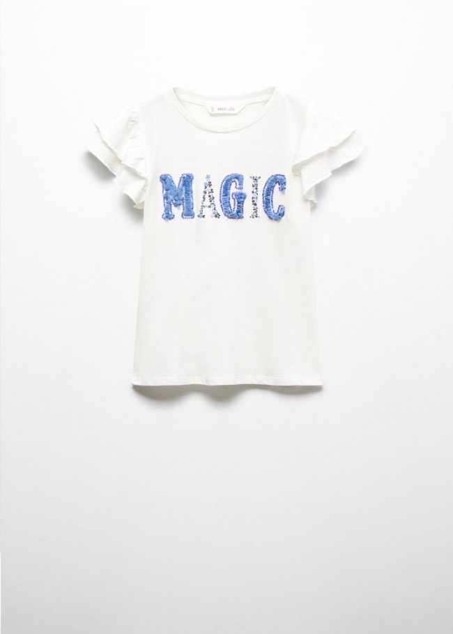 Mango Camiseta mensaje relieve - Blanco roto