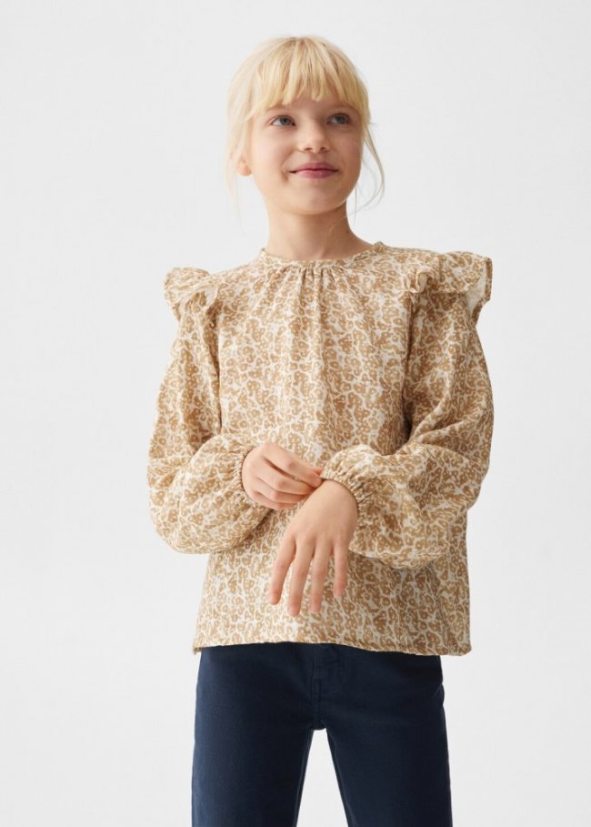 Mango Blusa estampada volantes - Ocre