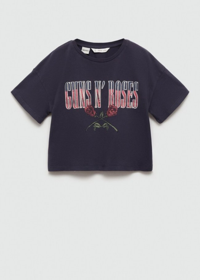 Mango Camiseta crop estampada - Azul marino oscuro