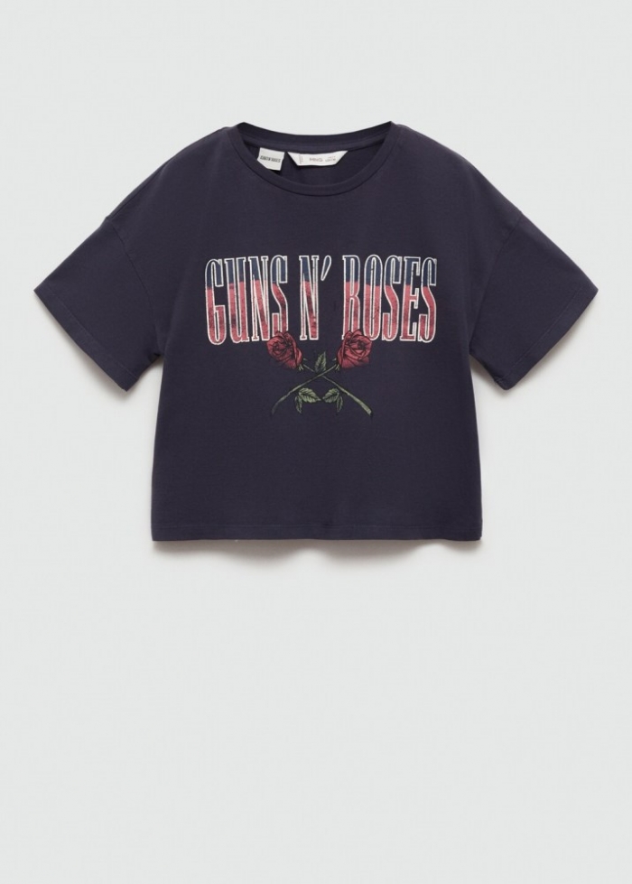 Mango Camiseta crop estampada - Azul marino oscuro