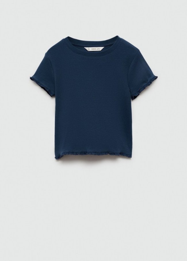 Mango Camiseta manga corta canalé - Azul marino oscuro