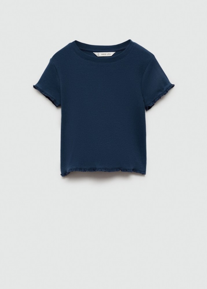 Mango Camiseta manga corta canalé - Azul marino oscuro