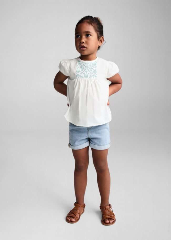 Mango Blusa algodón bordados - Blanco roto